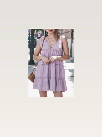 Charming Layered Flounce Ruffle Dress with Polka Dot Texture — styled showcase — Livostyle