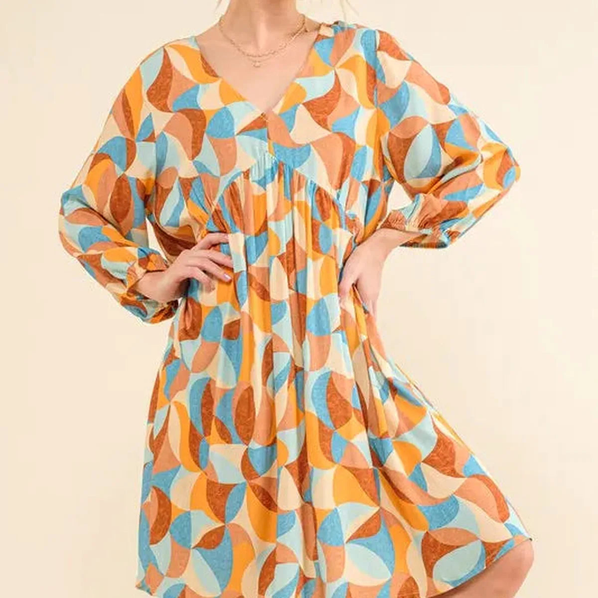 Open Back Printed Puff Sleeve Smocked Dress – photo 3