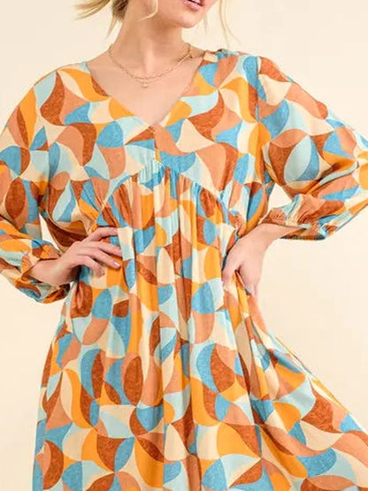 Open Back Printed Puff Sleeve Smocked Dress – photo 4