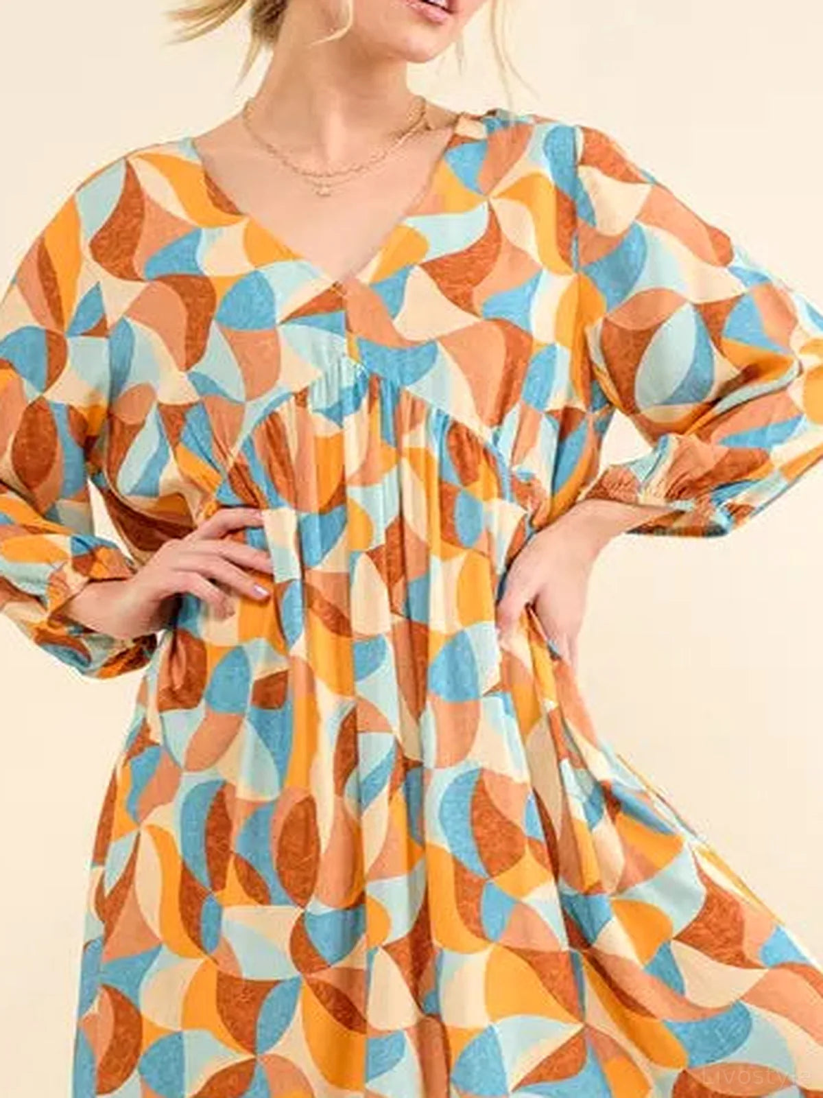 Open Back Printed Puff Sleeve Smocked Dress – photo 2