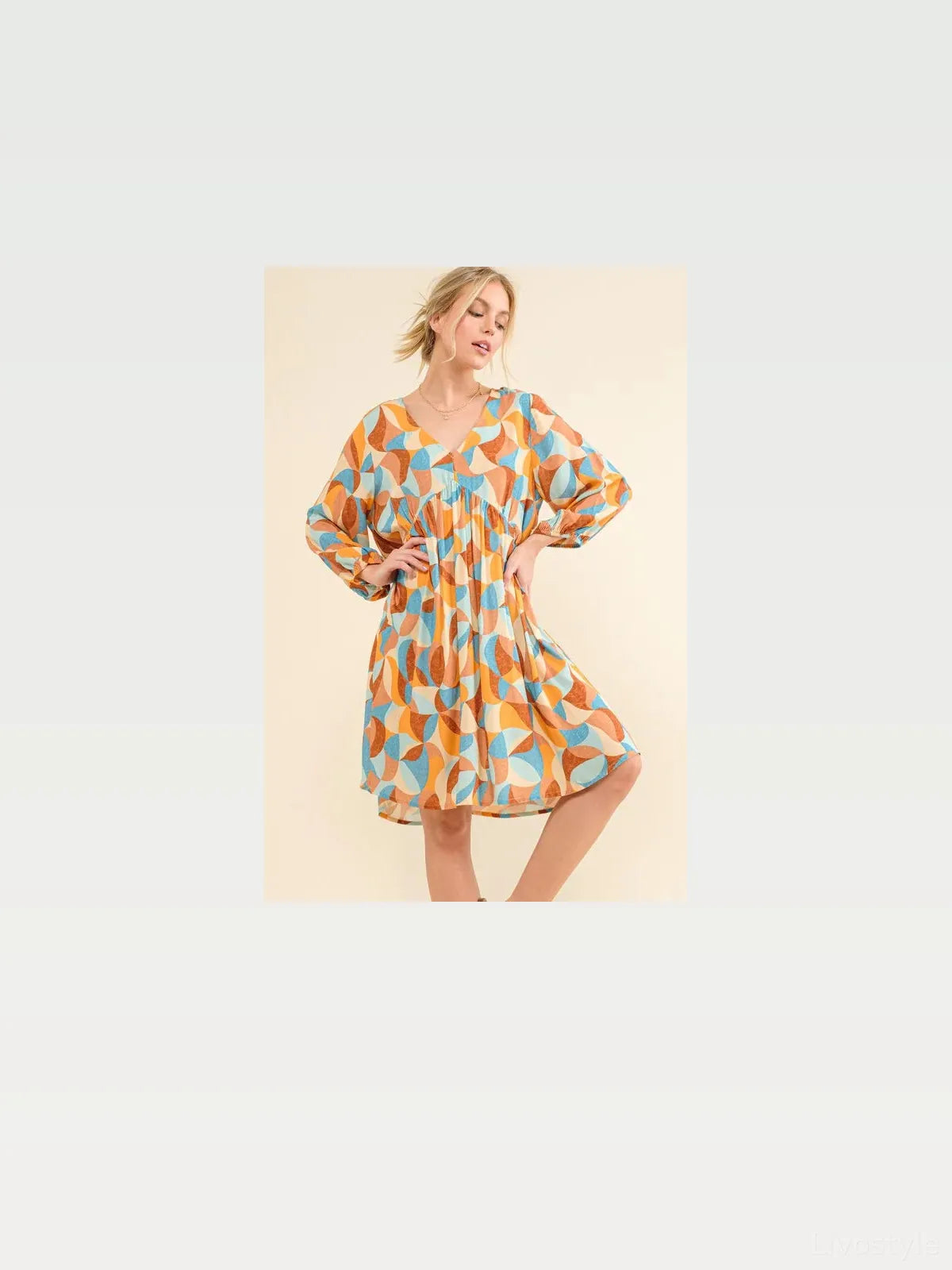 Open Back Printed Puff Sleeve Smocked Dress – photo 5