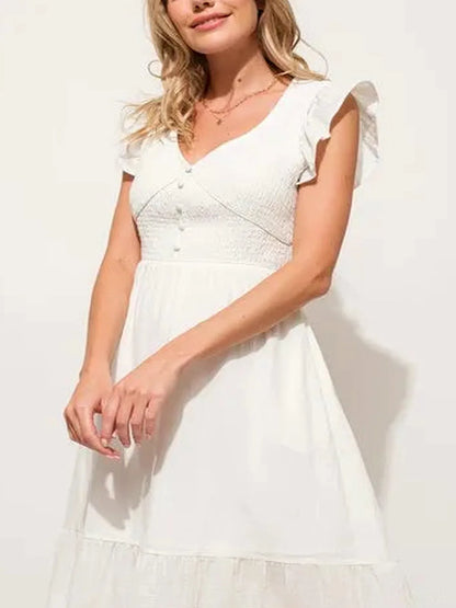 Ruffle Sleeve Smocked Midi Dress with Tiered Skirt – photo 2