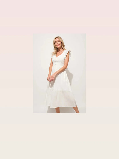 Ruffle Sleeve Smocked Midi Dress with Tiered Skirt – photo 3