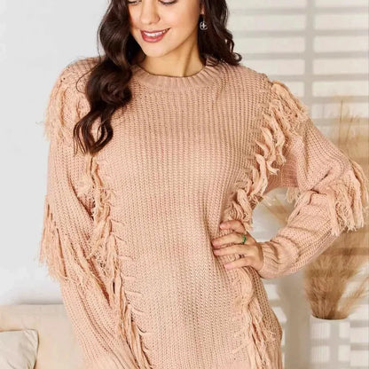 Tassel Detail Long Sleeve Sweater — square view — Livostyle