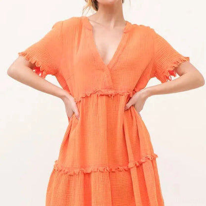 Stylish Washed Frayed Tiered Dress for Chic Casual Look — square view — Livostyle