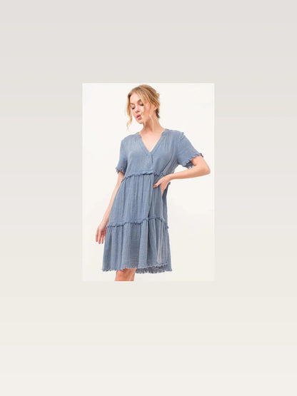 Stylish Washed & Frayed Tiered Dress for Casual Chic — styled showcase — Livostyle