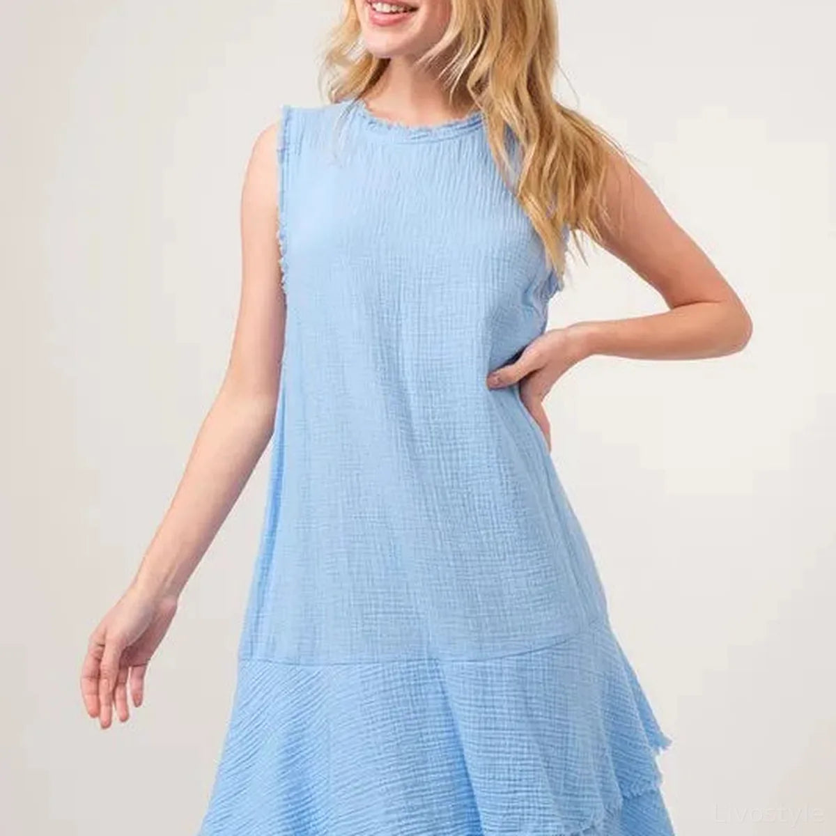 Bohemian Chic Washed Fringe Tiered Dress — square view — Livostyle