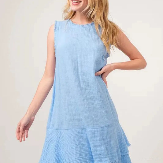 Bohemian Chic Washed Fringe Tiered Dress — square view — Livostyle