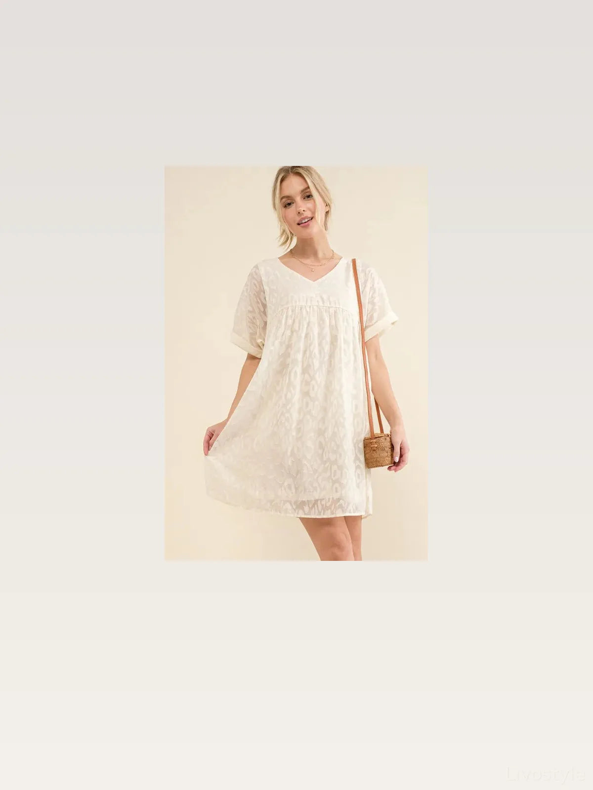 Chic Leopard Print Baby Doll Dress with Roll-Sleeves — styled showcase — Livostyle