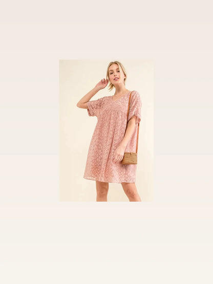 Stylish Leopard Print Baby Doll Dress with Roll Sleeves — styled showcase — Livostyle