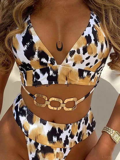Animal Print Halter Neck Bikini Set — detail view — Livostyle