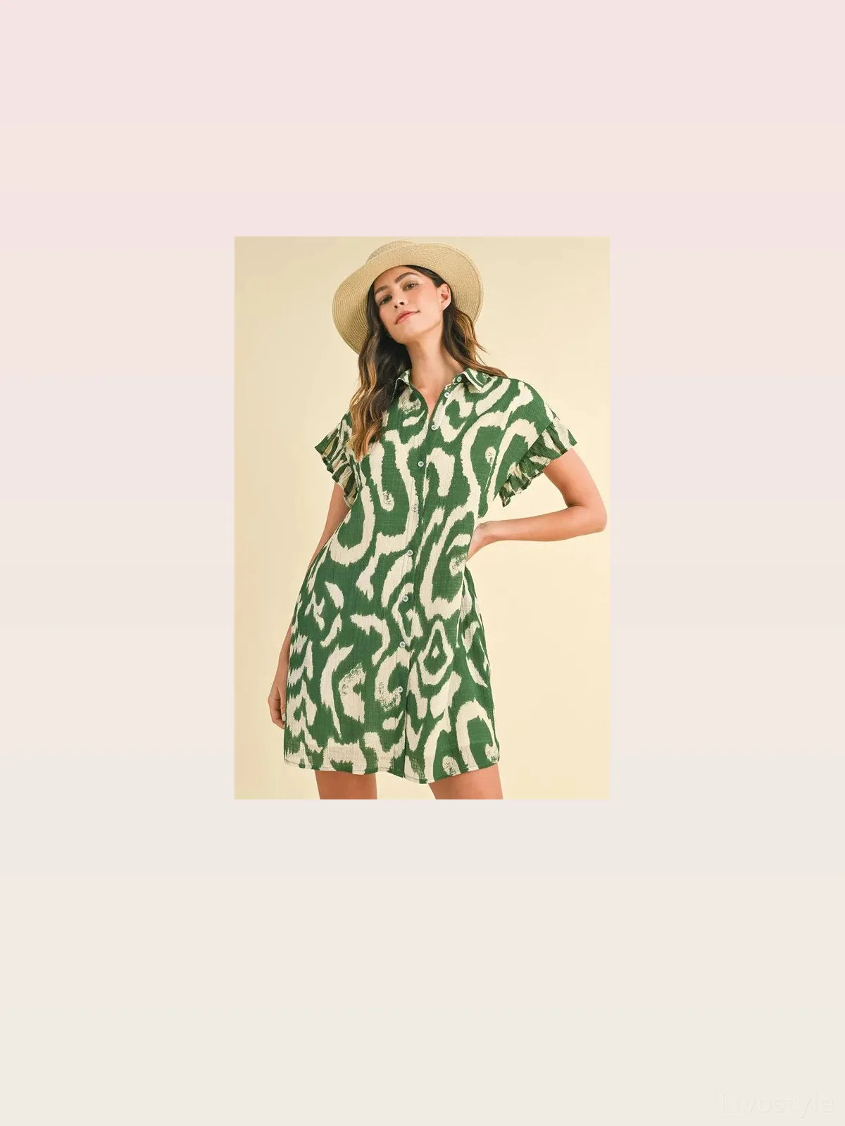 Chic Abstract Mini Dress with Frill Sleeves — styled showcase — Livostyle