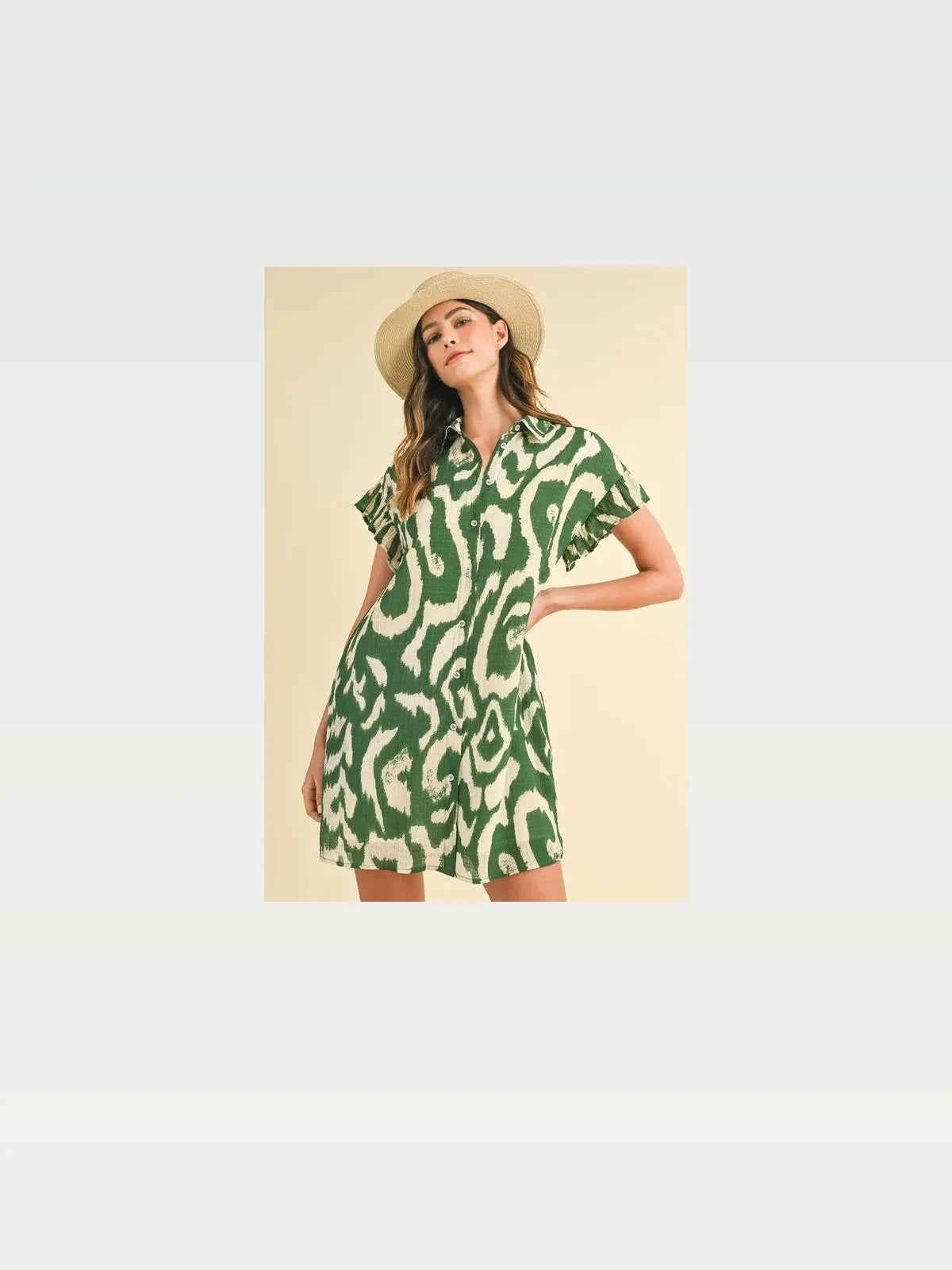 Chic Abstract Mini Dress with Frill Sleeves — styled showcase — Livostyle