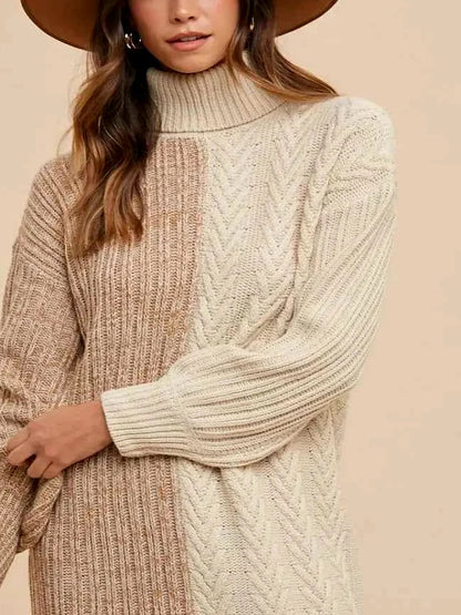 Color Block Turtleneck Sweater Dress — detail view — Livostyle