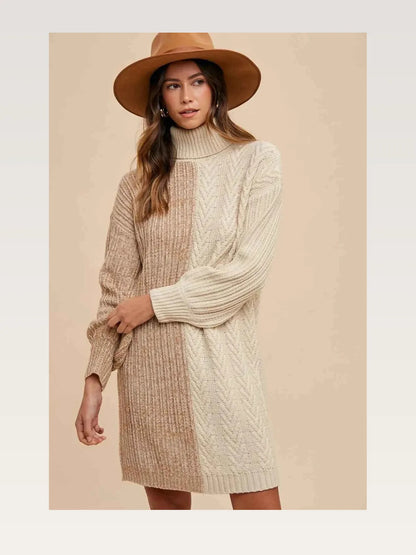 Color Block Turtleneck Sweater Dress — styled showcase — Livostyle
