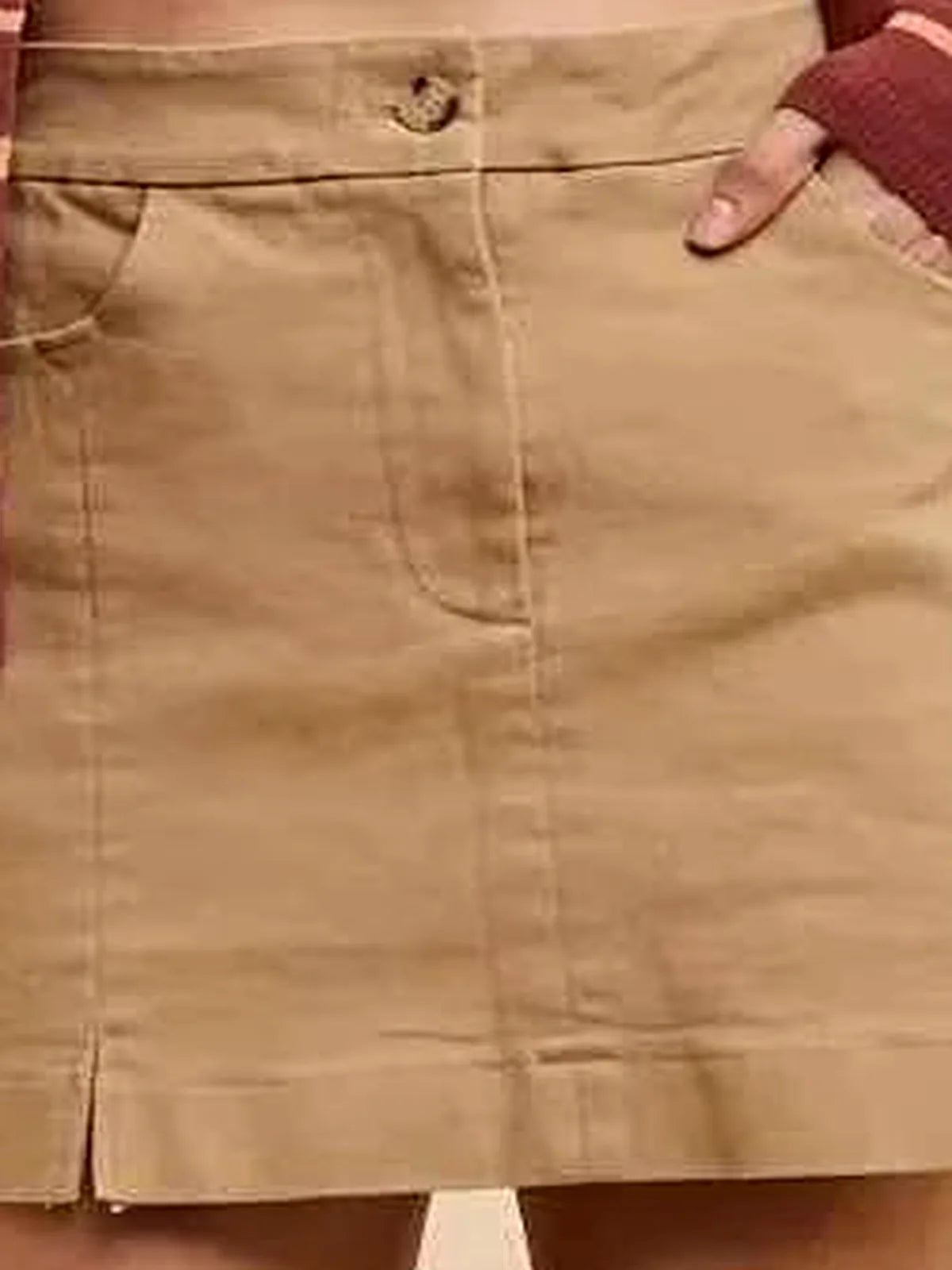 Khaki Comfort Stretch Cotton Slit Detailed Mini Skirt — detail view — Livostyle