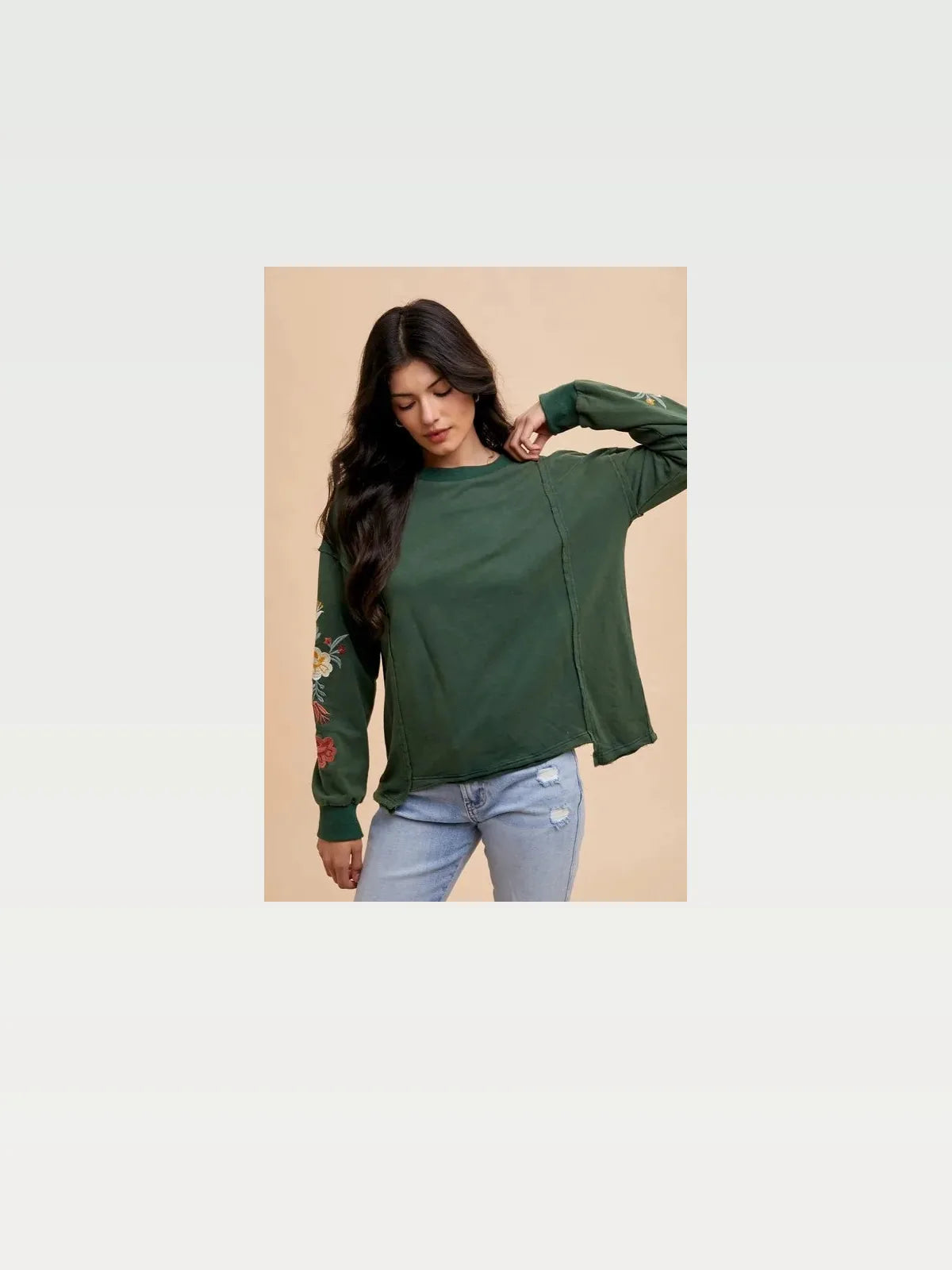 Elegant Embroidered Cotton Terry Top with Long Sleeves — styled showcase — Livostyle