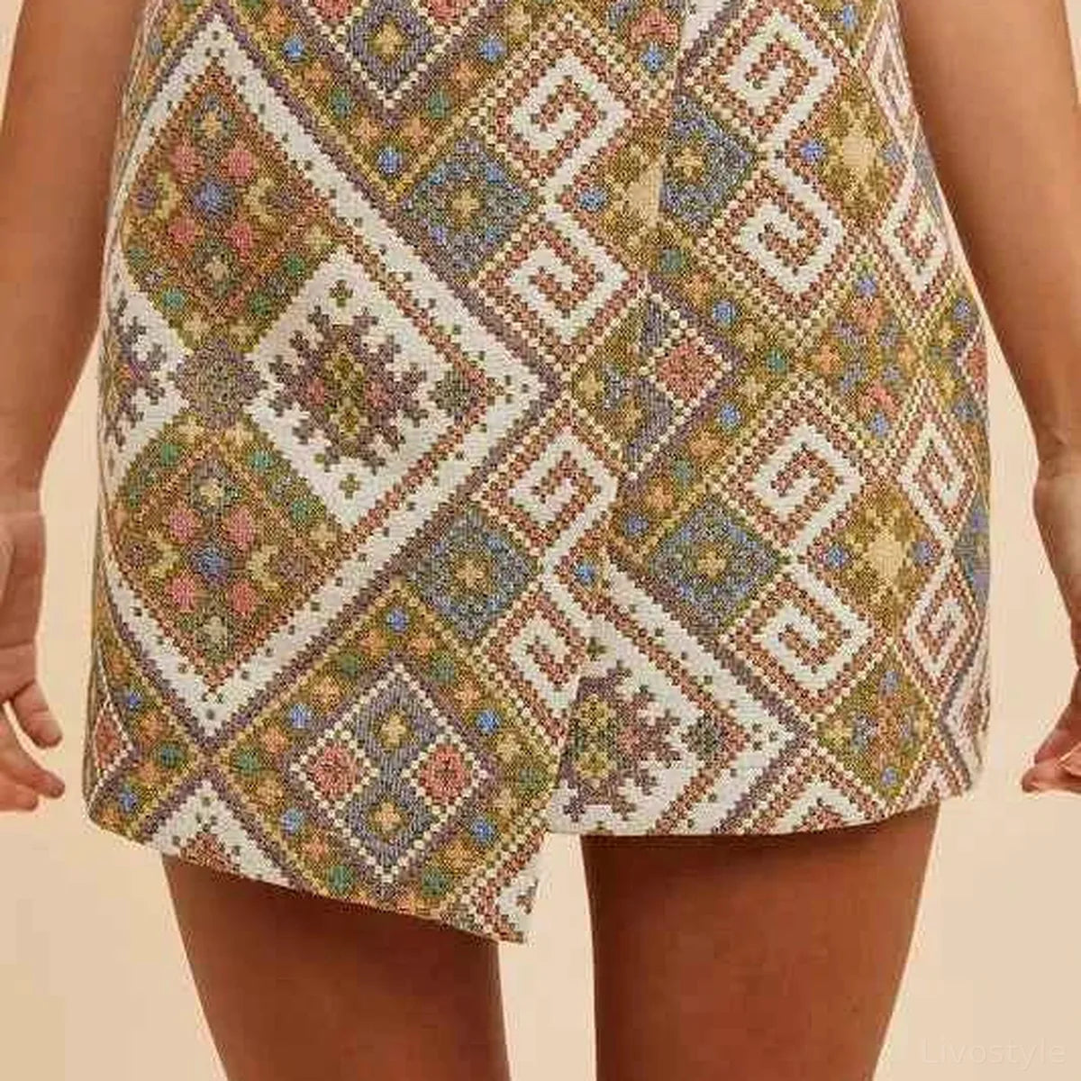 Ethic Woven Jacquard Wrap Mini Skirt — square view — Livostyle