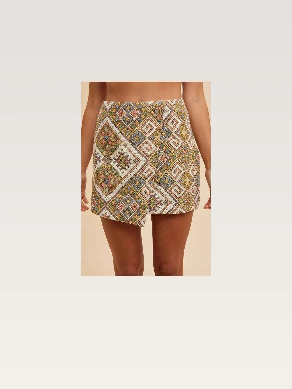 Ethic Woven Jacquard Wrap Mini Skirt — styled showcase — Livostyle