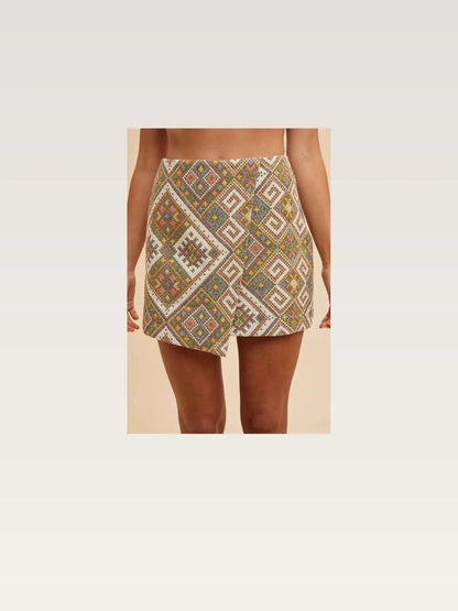 Ethic Woven Jacquard Wrap Mini Skirt — styled showcase — Livostyle