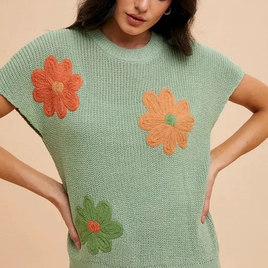 Floral Embroidered Dolman Sleeve Summer Top — square view — Livostyle