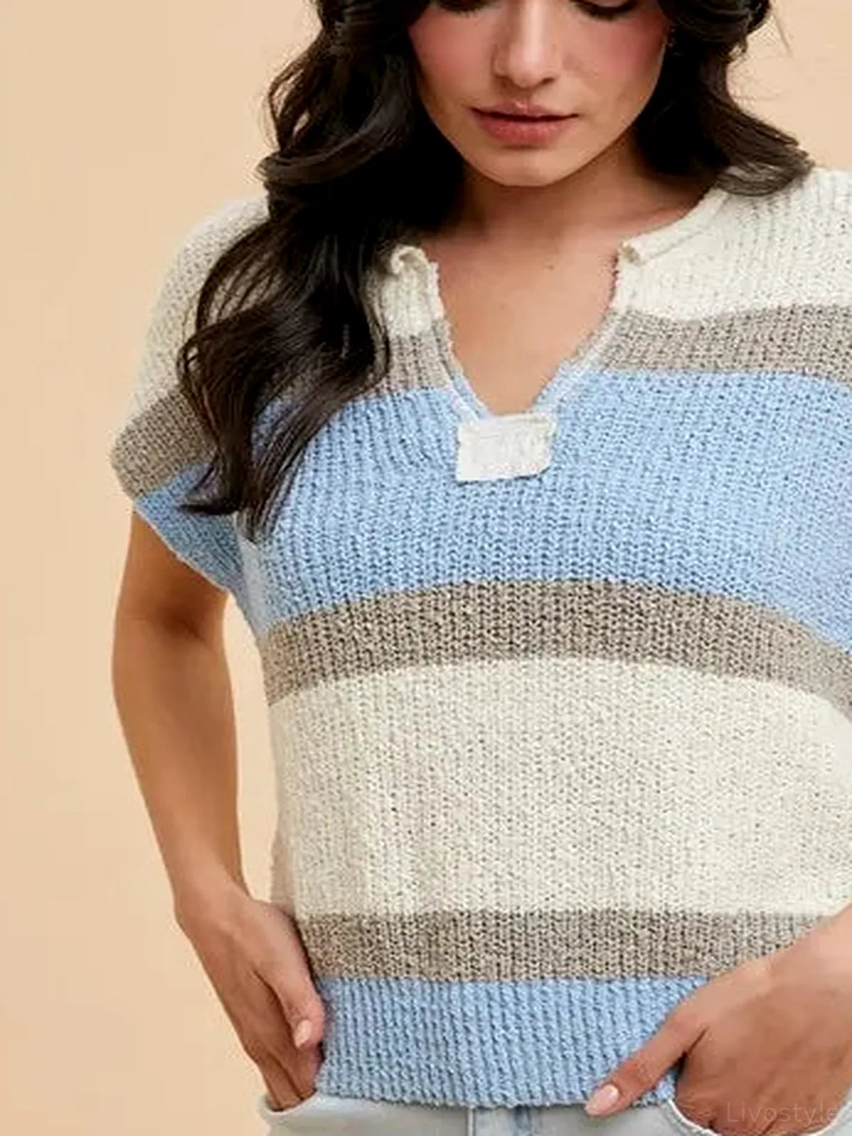 Chic & Cozy Color Block Textured Sweater — detail view — Livostyle