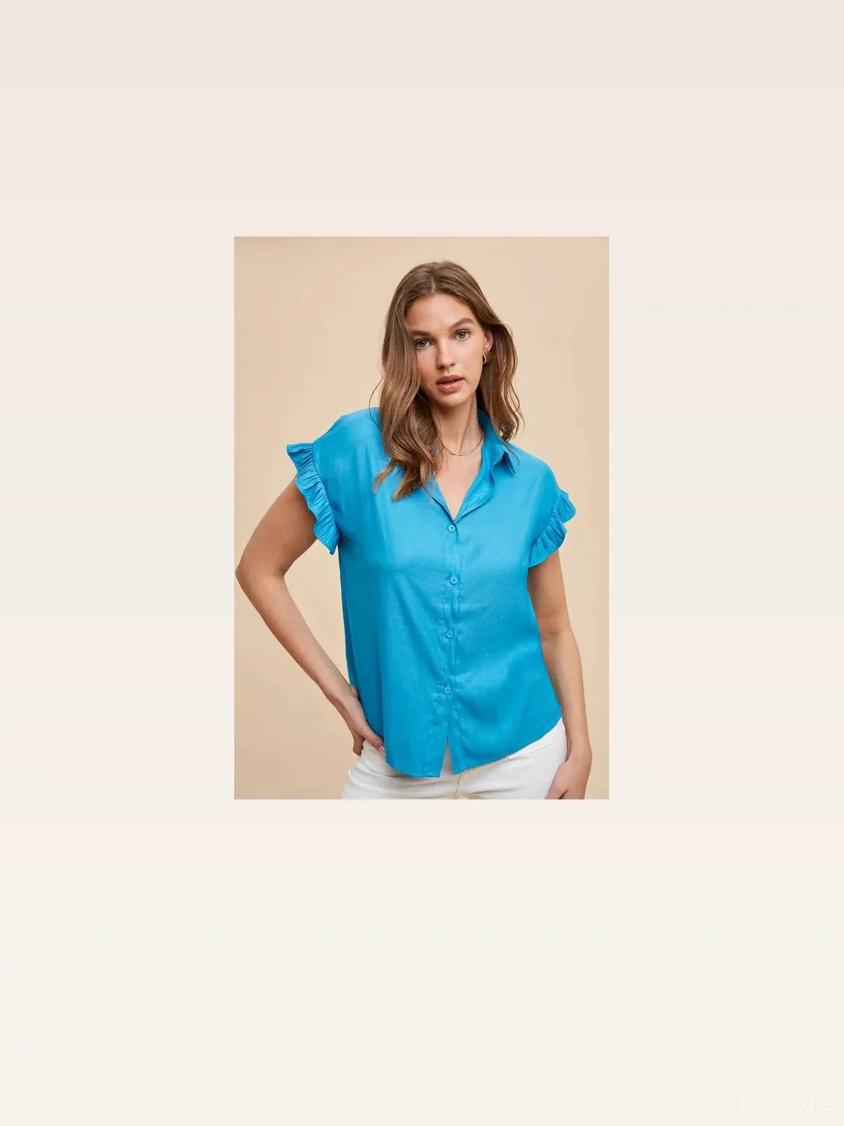Chic Ruffle Sleeve Woven Blouse: Relaxed Fit — styled showcase — Livostyle