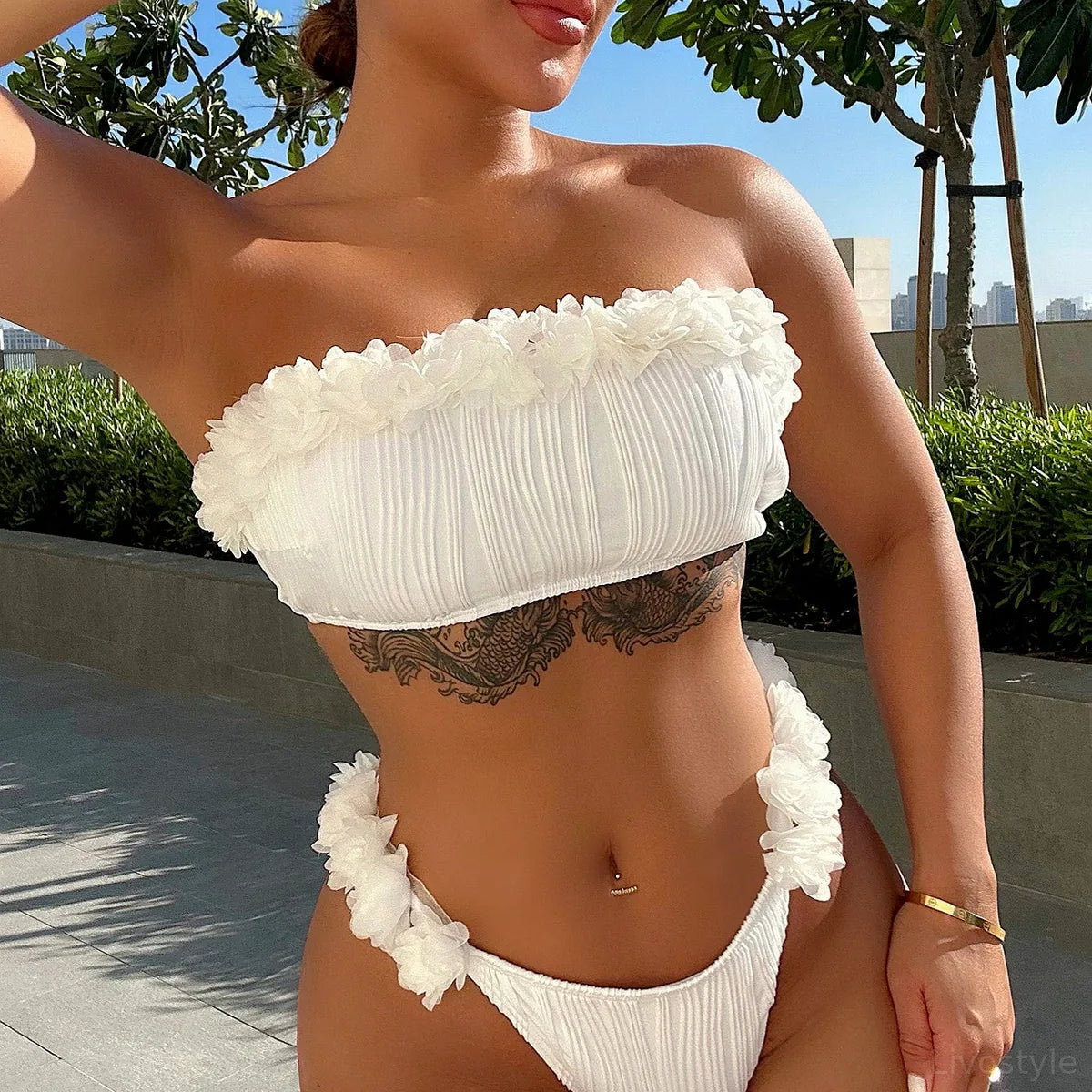 Applique Tie Back Two-Piece Bikini Set — square view — Livostyle