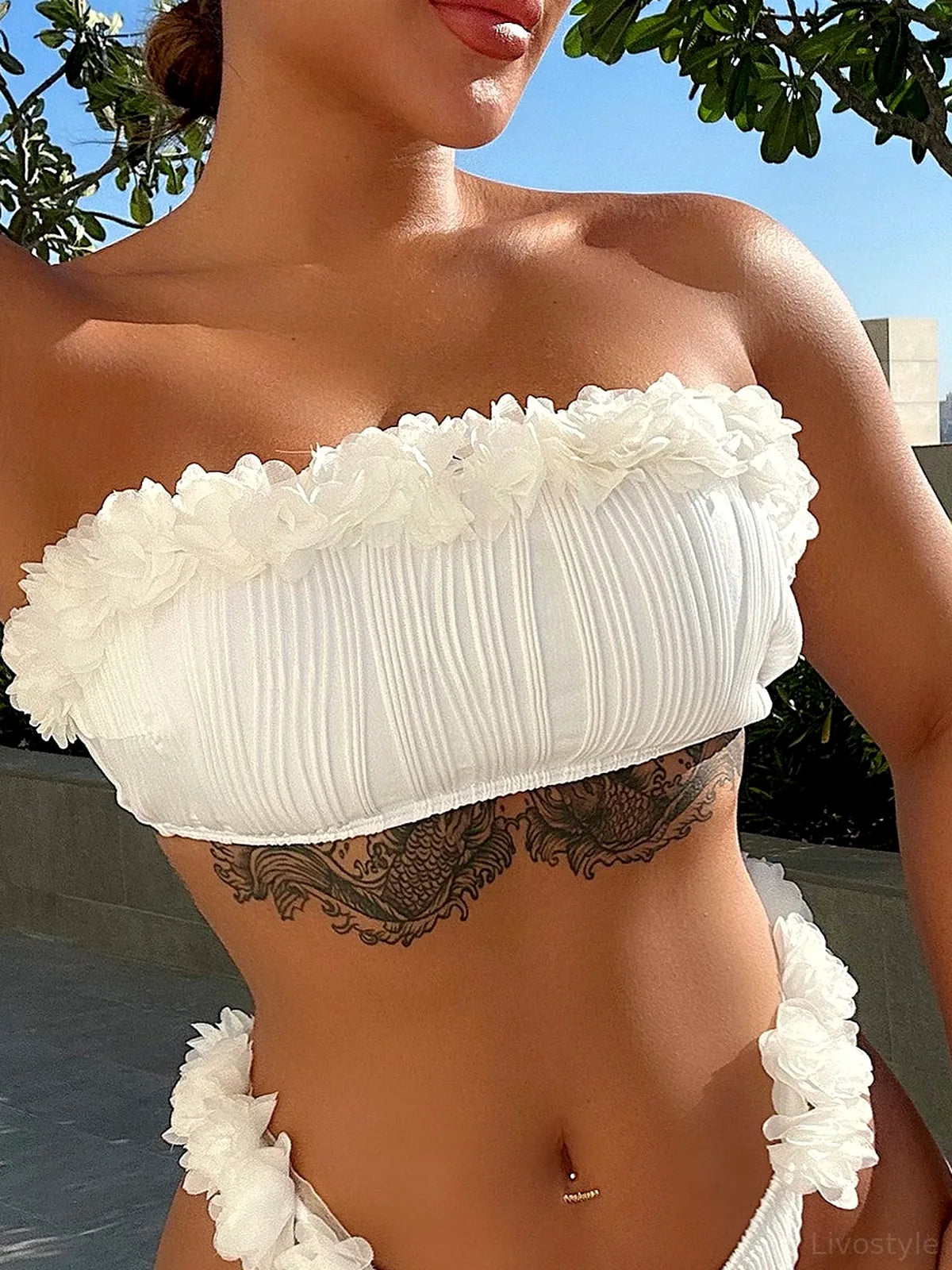 Applique Tie Back Two-Piece Bikini Set — detail view — Livostyle