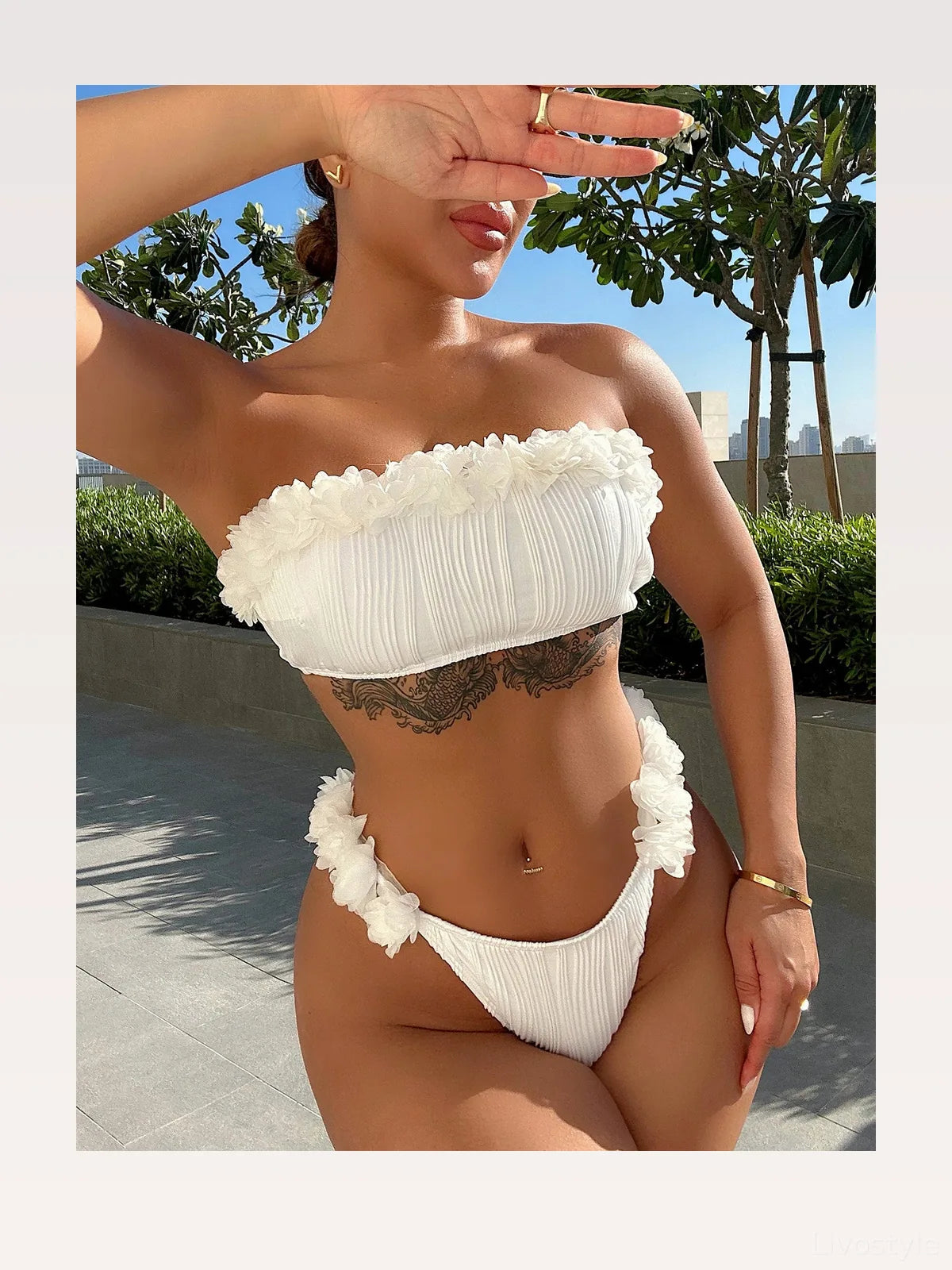 Applique Tie Back Two-Piece Bikini Set — styled showcase — Livostyle