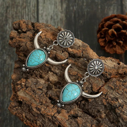 Artificial Turquoise Alloy Cow Head Earrings — square view — Livostyle