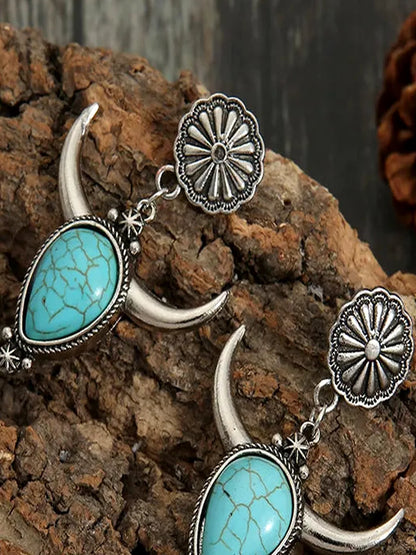 Artificial Turquoise Alloy Cow Head Earrings — detail view — Livostyle