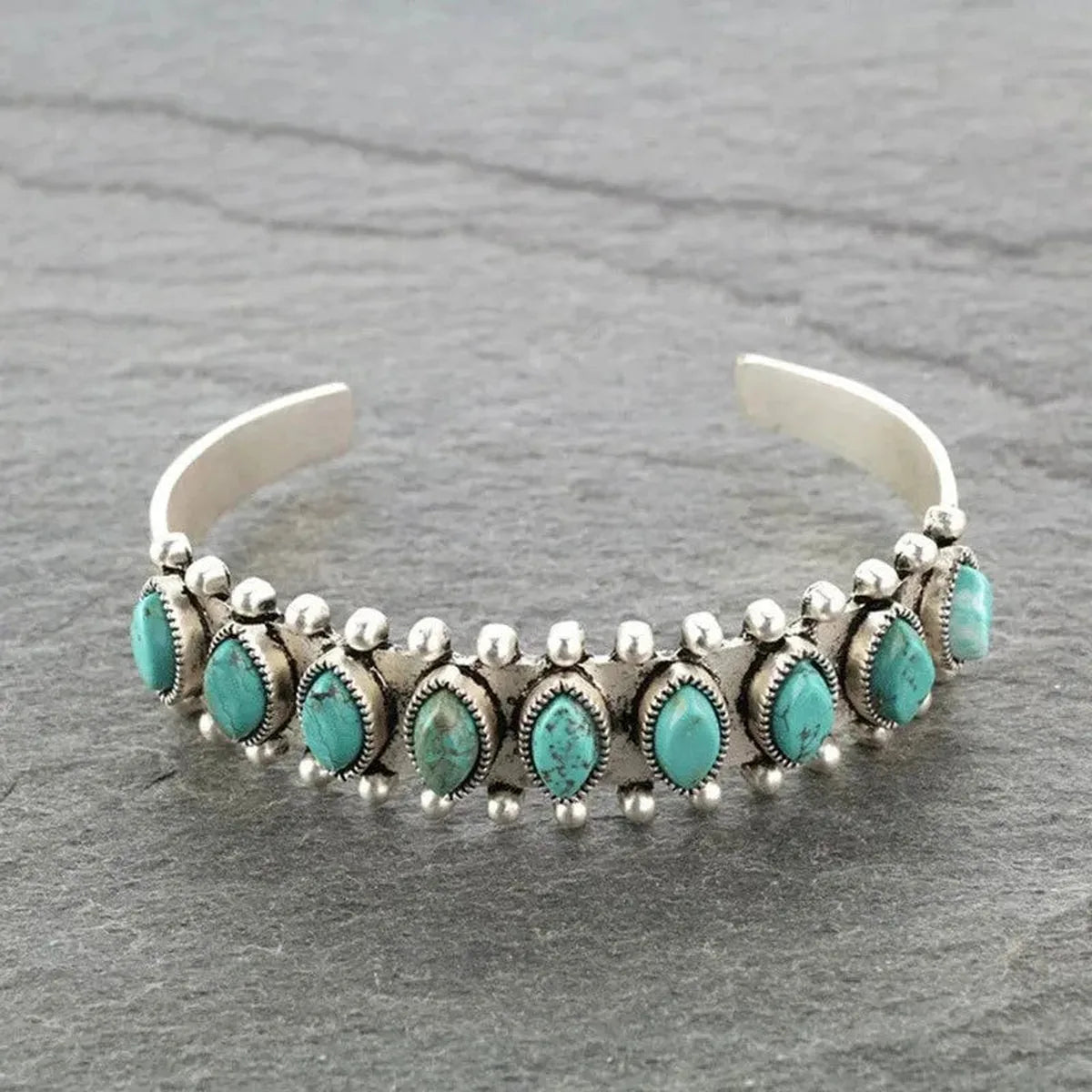 Artificial Turquoise Alloy Open Bracelet — square view — Livostyle