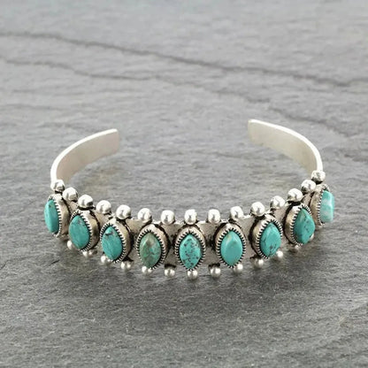 Artificial Turquoise Alloy Open Bracelet — square view — Livostyle