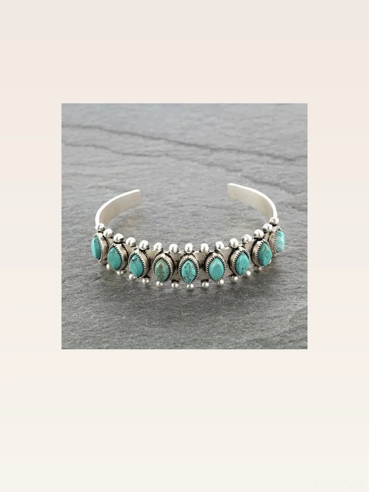 Artificial Turquoise Alloy Open Bracelet — styled showcase — Livostyle
