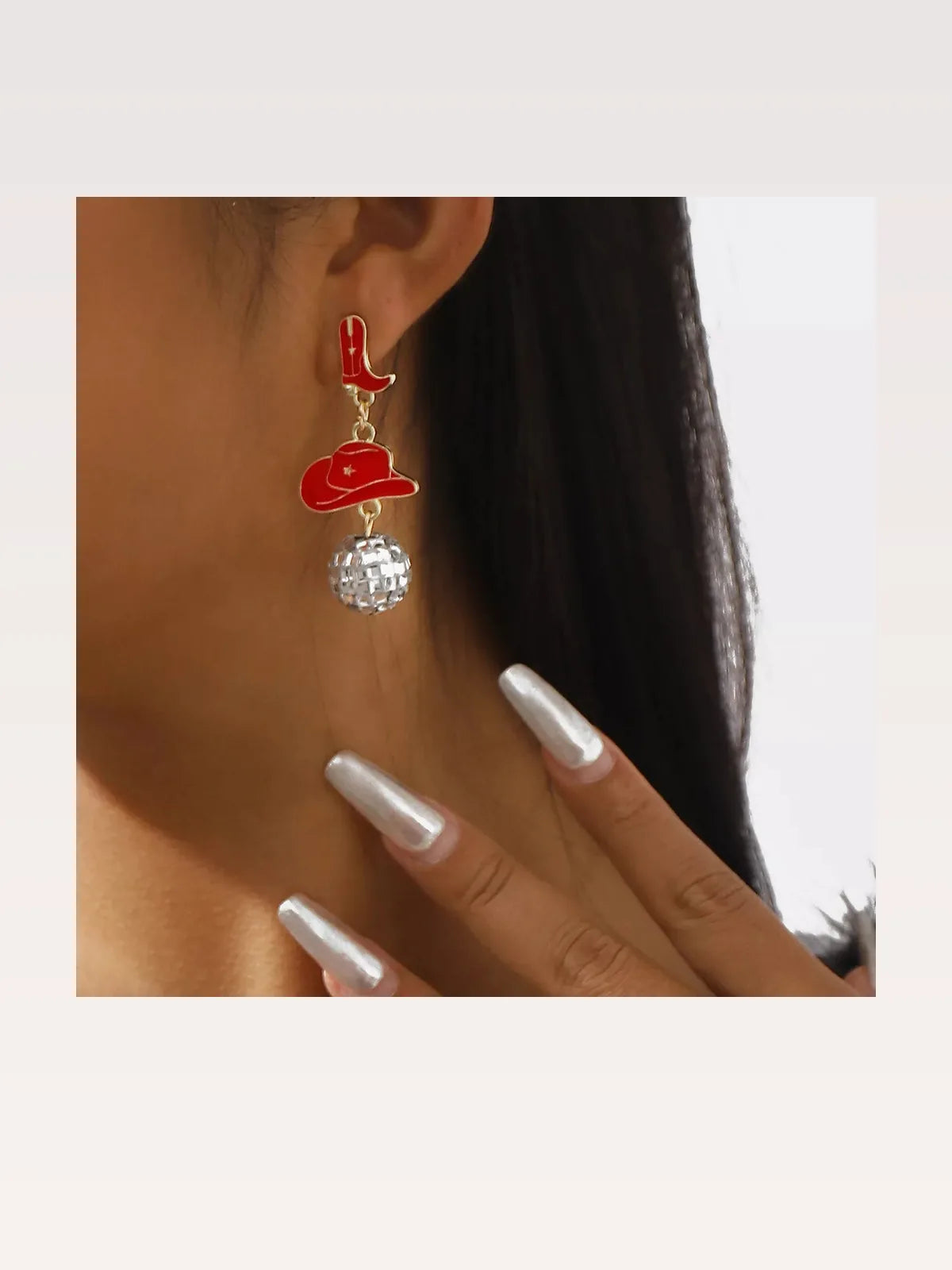 Asymmetrical Cowgirl Boot Hat Ball Dangle Earrings — styled showcase — Livostyle