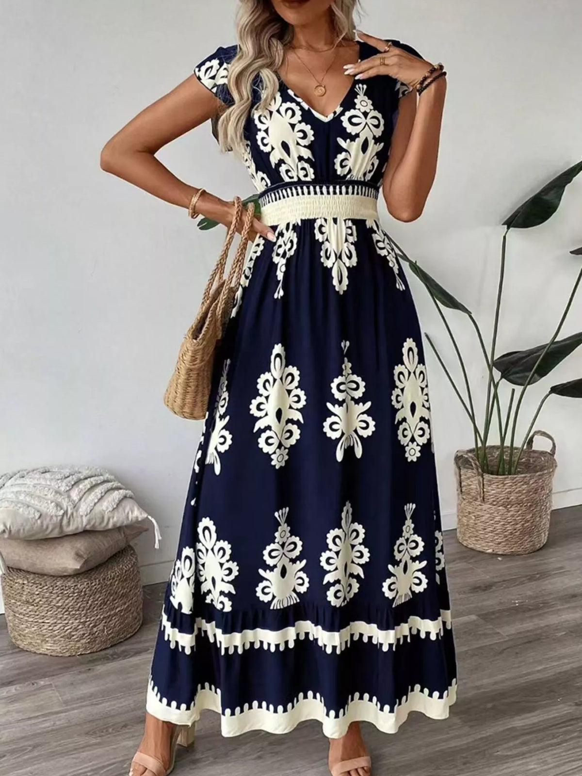 Ruffled Printed V-Neck Maxi Dress – photo 3