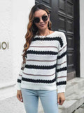 Striped Round Neck Long Sleeve Sweater — Livostyle