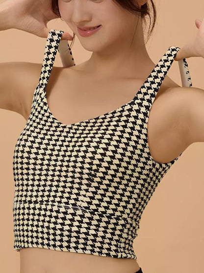 Crisscross Back Houndstooth Active Bra — Livostyle