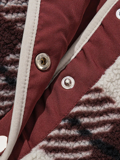 Plaid Buttoned Stand Collar Fleece Jacket back view — Livostyle