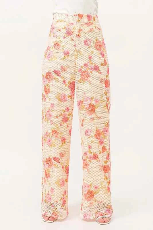 And The Why Fishnet Floral Printed Crop Pants