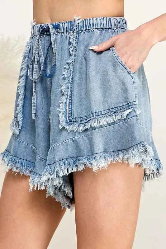 SAGE+FIG Frayed Drawstring Denim Shorts