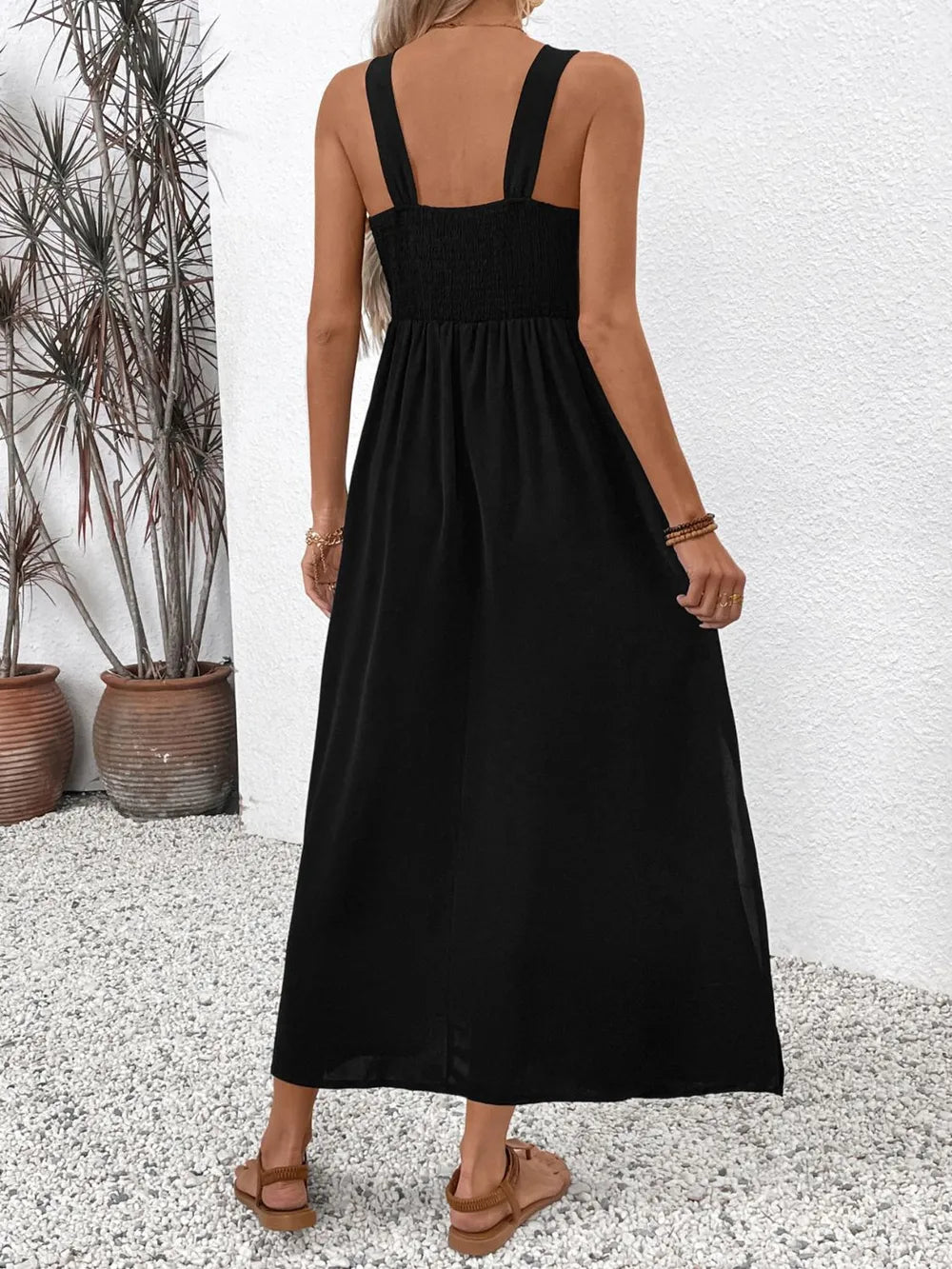 Embroidered Floral Side Slit Sleeveless Midi Dress