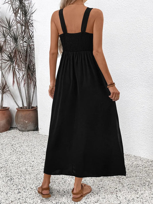 Embroidered Floral Side Slit Sleeveless Midi Dress