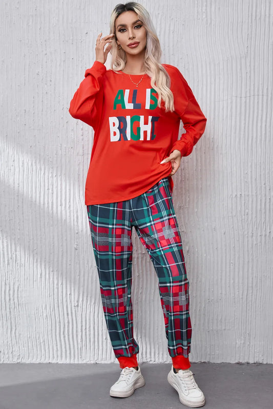 Round Neck Top and Plaid Pants Lounge Set — Livostyle