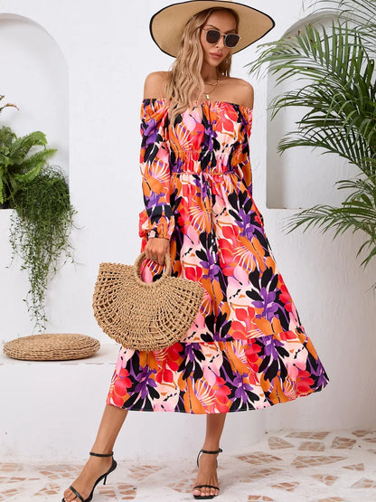 Printed Long Sleeve Midi Dress with Tie Detail – photo 3