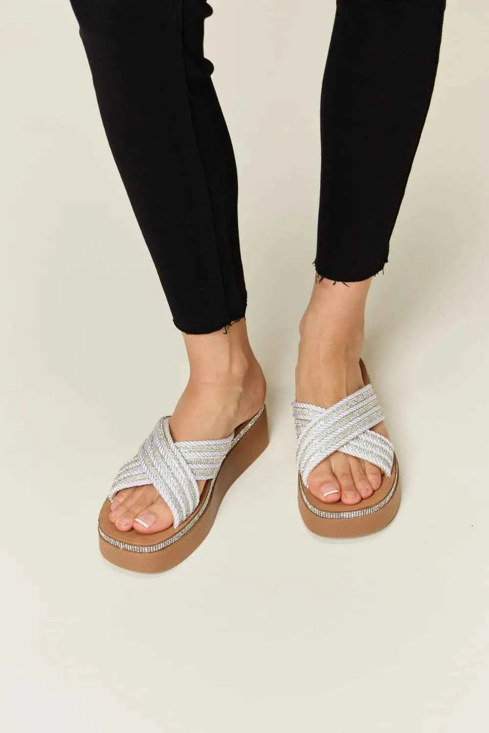 Glamorous Rhinestone Embellished Platform Wedge Sandals