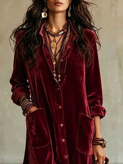 Velvet Button-Down Maxi Dress with Pockets – photo 7