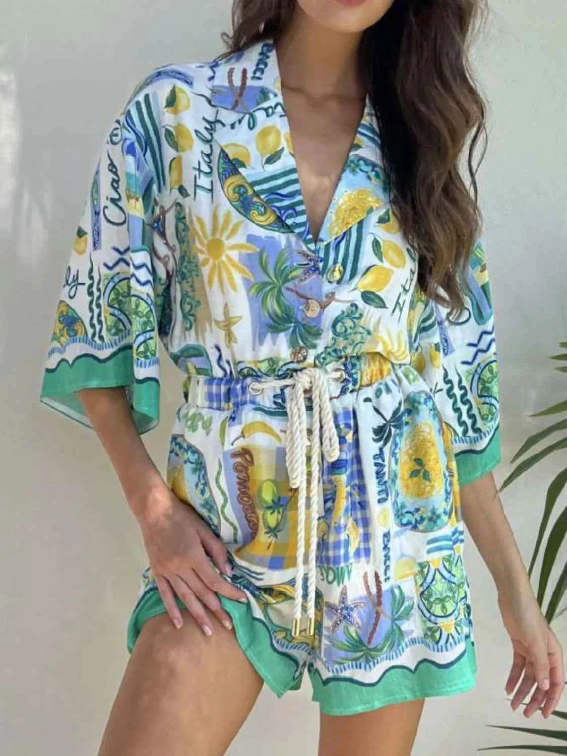 Printed Collared Neck Half Sleeve Romper
