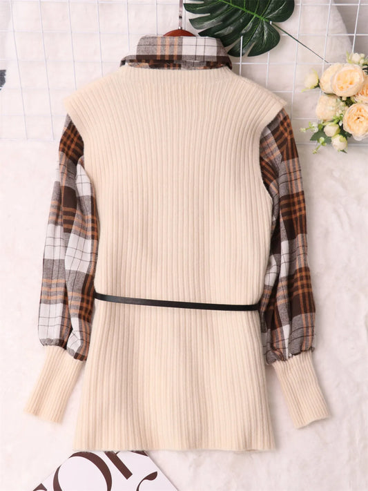 Plaid Long Sleeve Sweater Dress detail — Livostyle